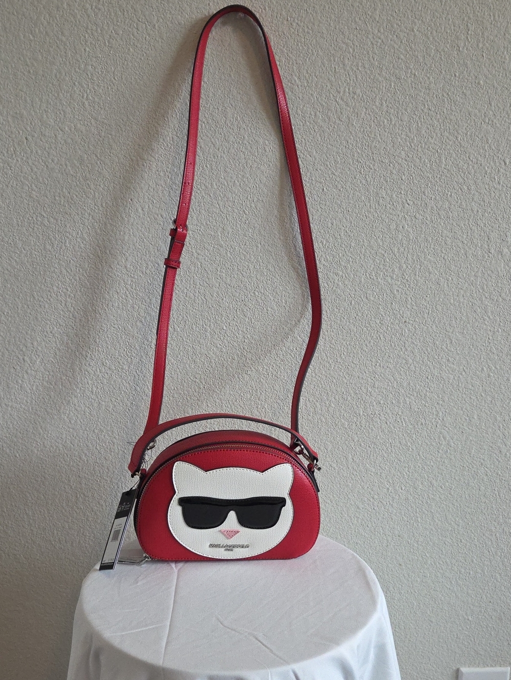 Karl Lagerfeld Top-handle Crimson Red Crossbody with Choupette Applique NWT